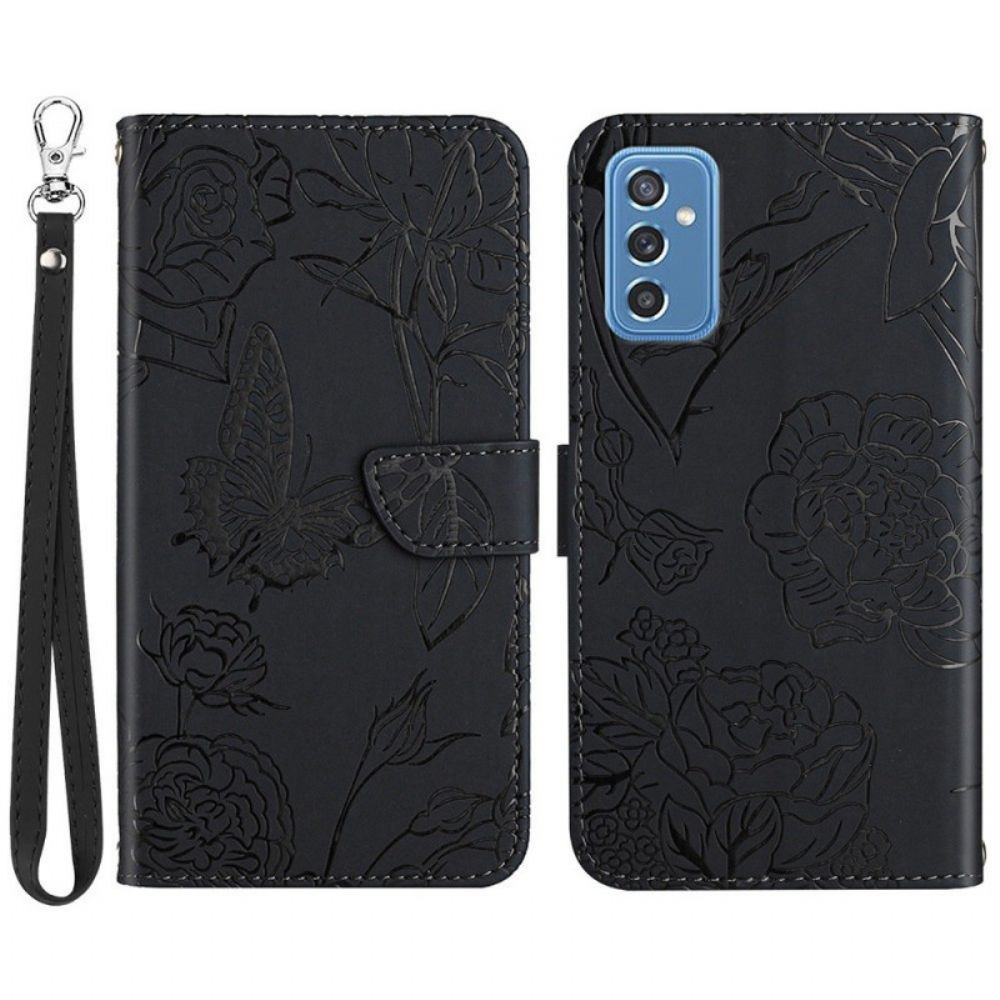 Folio-hoesje voor Samsung Galaxy M52 5G Met Ketting Bloemen Strappy Designs