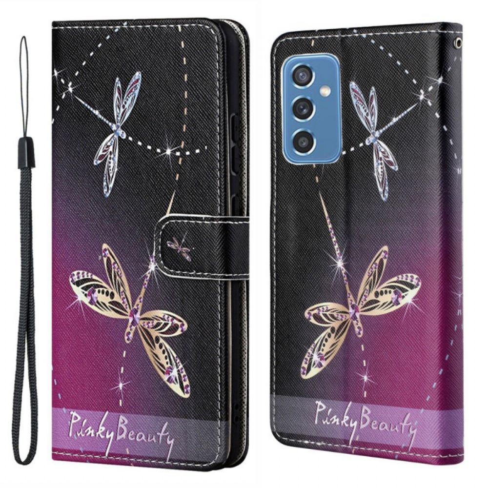 Folio-hoesje voor Samsung Galaxy M52 5G Met Ketting Thong Libellen