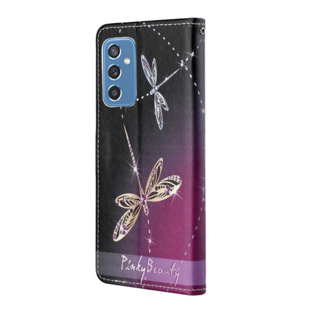 Folio-hoesje voor Samsung Galaxy M52 5G Met Ketting Thong Libellen