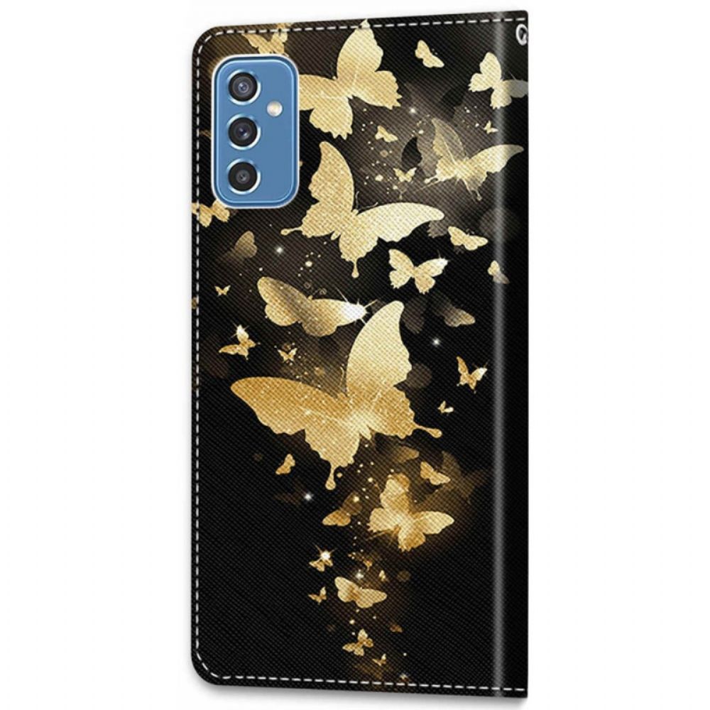 Folio-hoesje voor Samsung Galaxy M52 5G Middernacht Gloeiende Vlinders