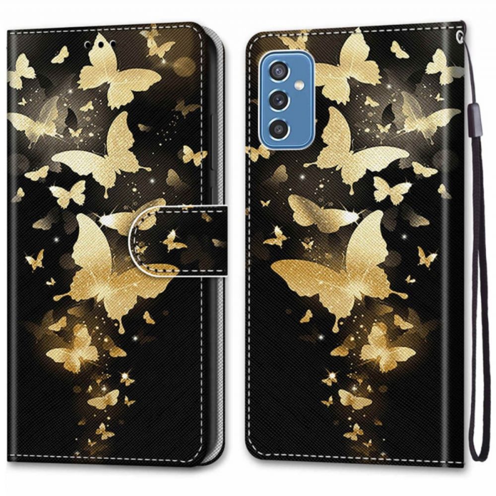 Folio-hoesje voor Samsung Galaxy M52 5G Middernacht Gloeiende Vlinders