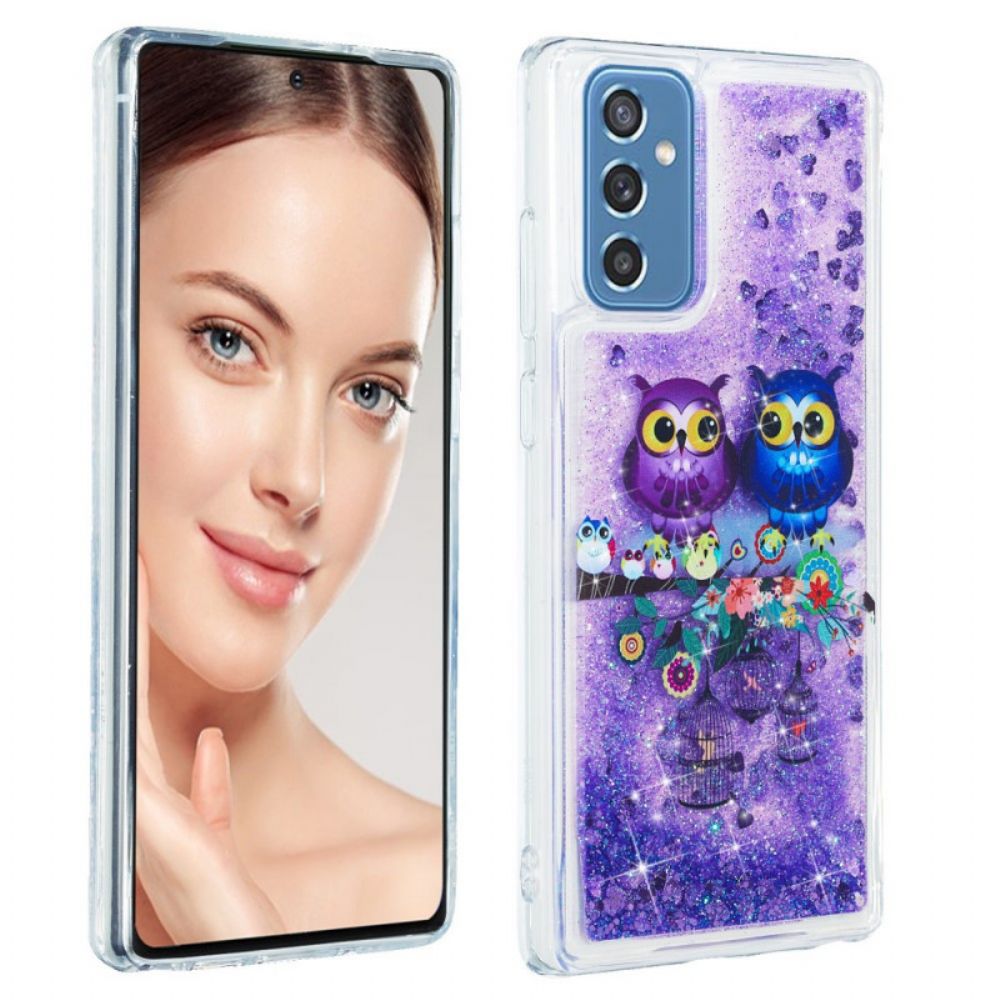 Hoesje voor Samsung Galaxy M52 5G Paar Paarse Uilen