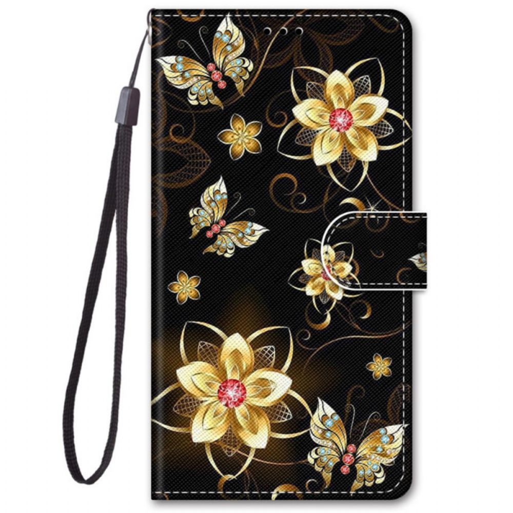 Leren Hoesje voor Samsung Galaxy M52 5G Bloemen En Motten