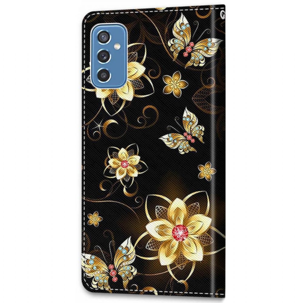 Leren Hoesje voor Samsung Galaxy M52 5G Bloemen En Motten