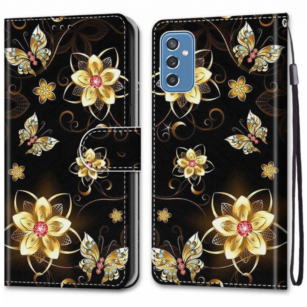 Leren Hoesje voor Samsung Galaxy M52 5G Bloemen En Motten