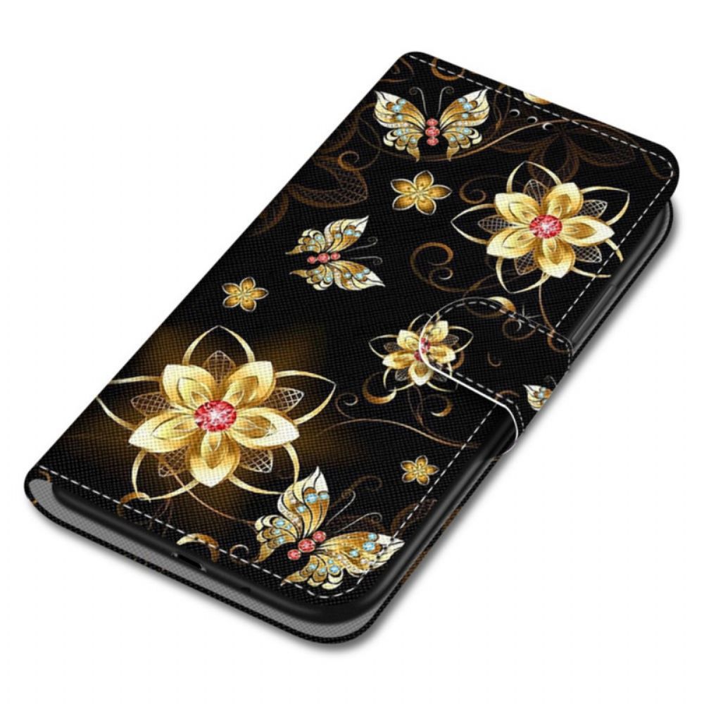 Leren Hoesje voor Samsung Galaxy M52 5G Bloemen En Motten