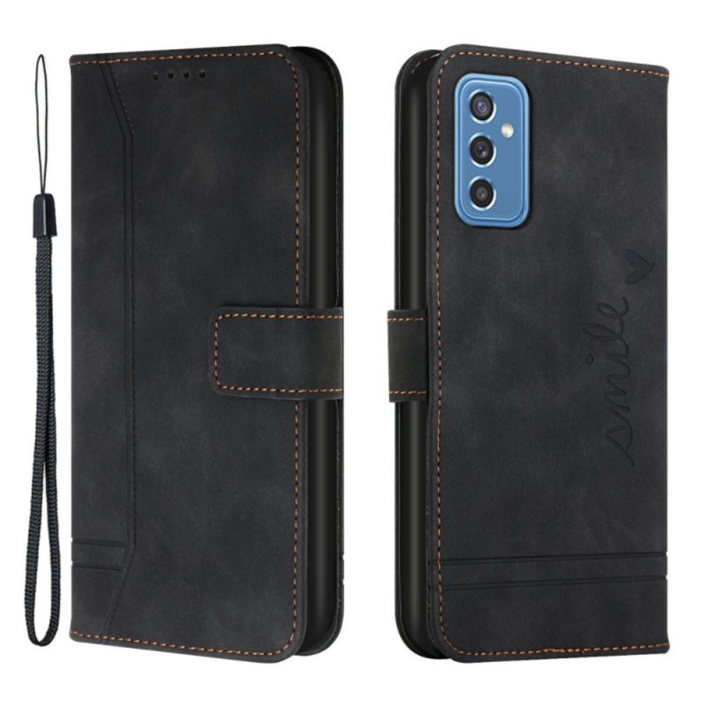 Leren Hoesje voor Samsung Galaxy M52 5G Glimlach Met Lanyard