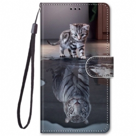 Leren Hoesje voor Samsung Galaxy M52 5G Katten Mijmering