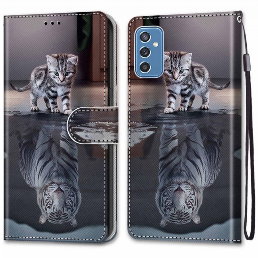 Leren Hoesje voor Samsung Galaxy M52 5G Katten Mijmering