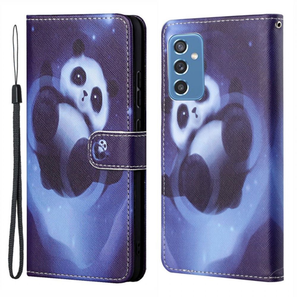 Leren Hoesje voor Samsung Galaxy M52 5G Met Ketting Thong Space Panda