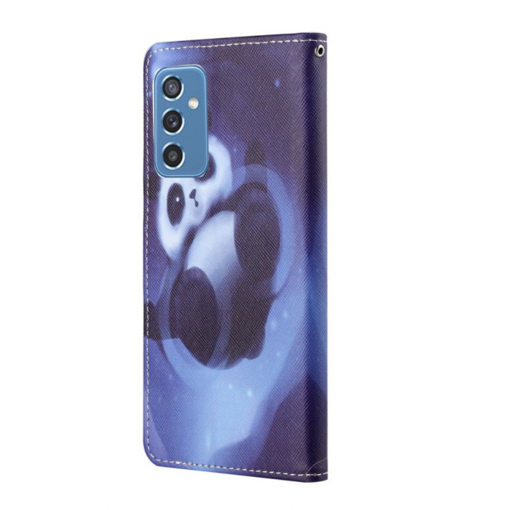 Leren Hoesje voor Samsung Galaxy M52 5G Met Ketting Thong Space Panda