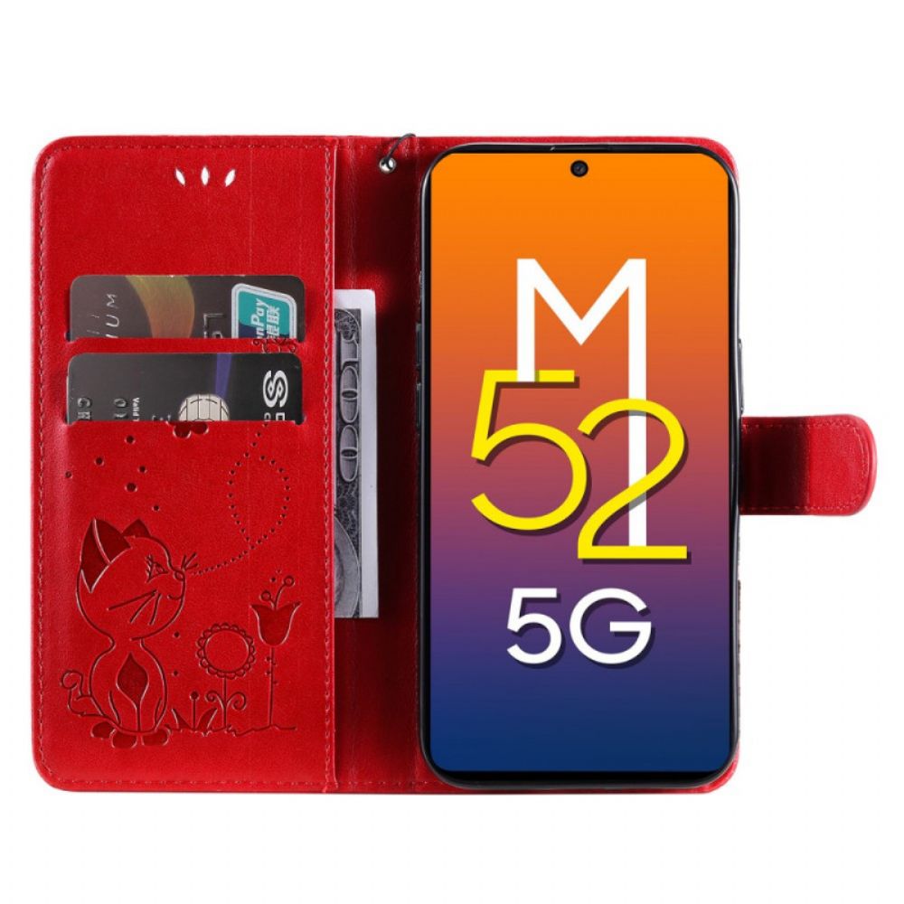 Leren Hoesje voor Samsung Galaxy M52 5G Ster Kat