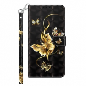 Folio-hoesje voor iPhone 14 Met Ketting Gouden Band Vlinders