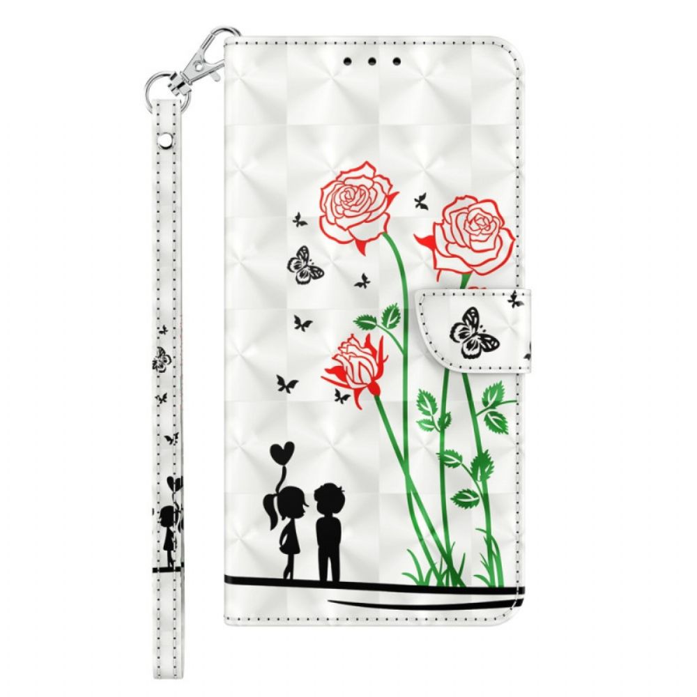 Folio-hoesje voor iPhone 14 Met Ketting Thong Liefde Paardebloemen