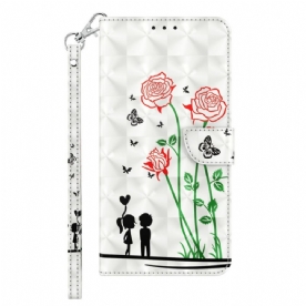 Folio-hoesje voor iPhone 14 Met Ketting Thong Liefde Paardebloemen