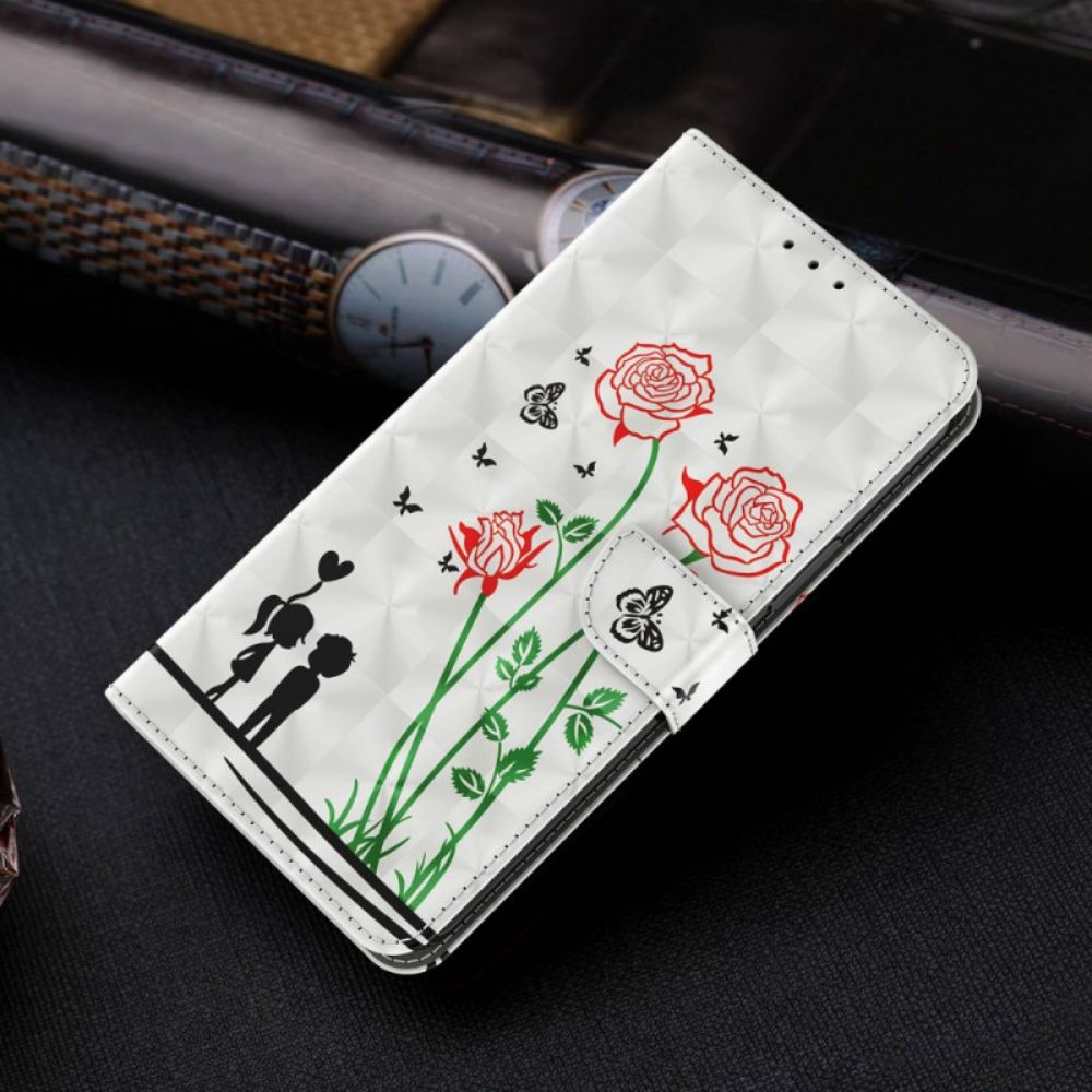 Folio-hoesje voor iPhone 14 Met Ketting Thong Liefde Paardebloemen