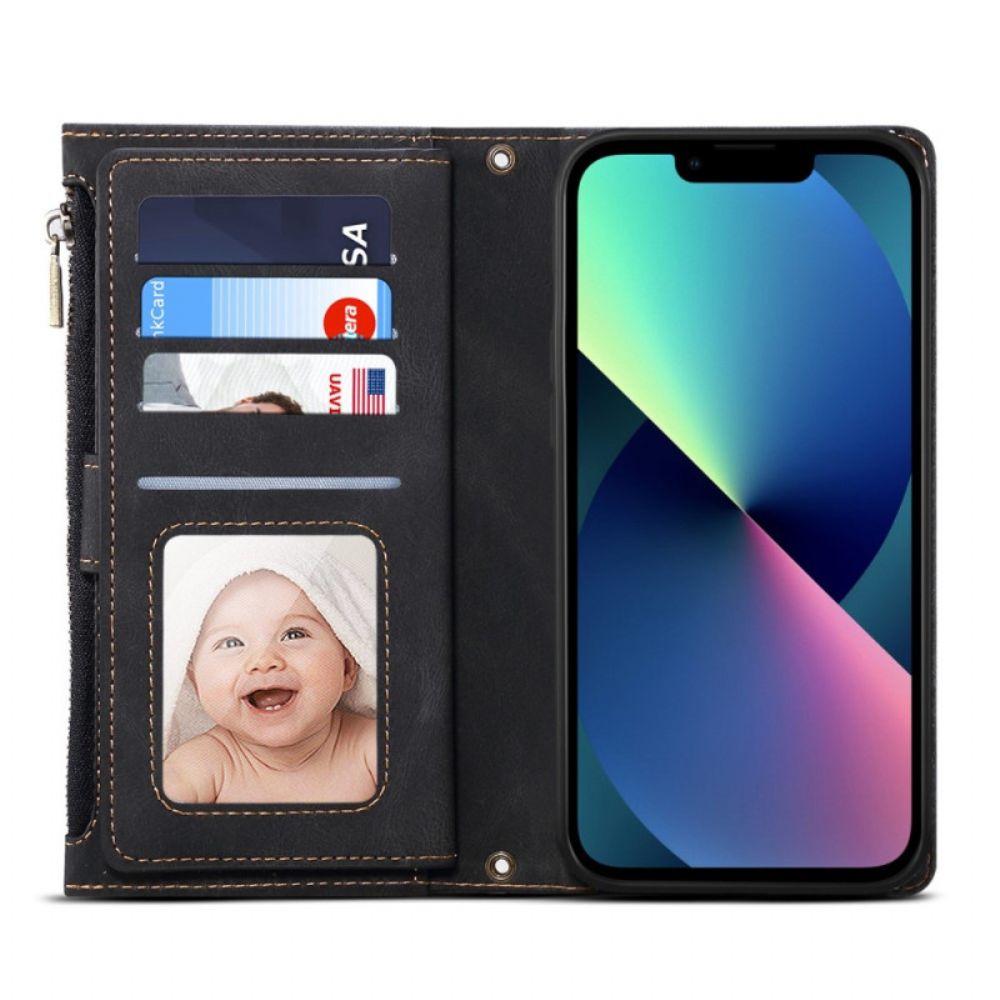 Folio-hoesje voor iPhone 14 Met Ritszakje