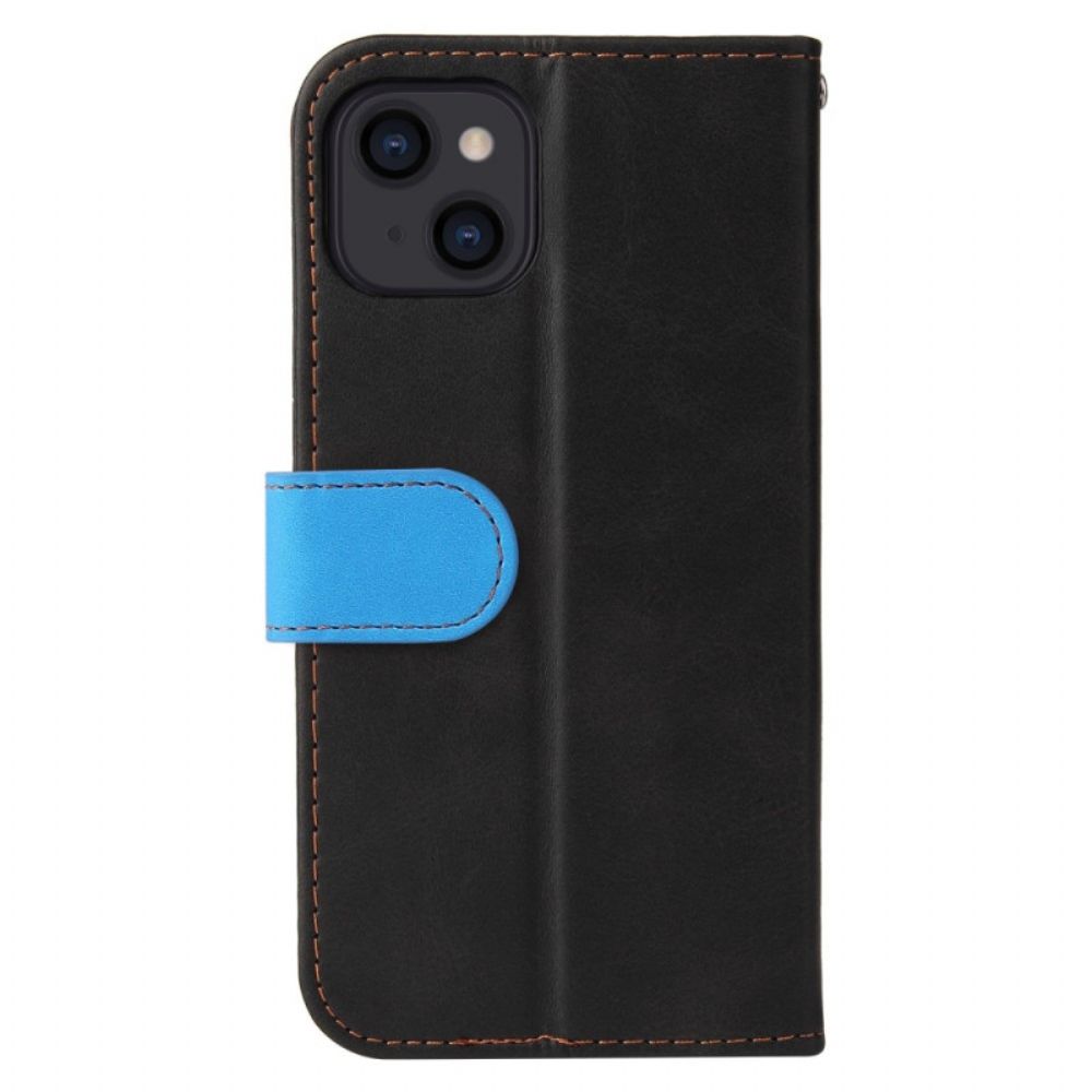 Folio-hoesje voor iPhone 14 Tweekleurig Met Riem