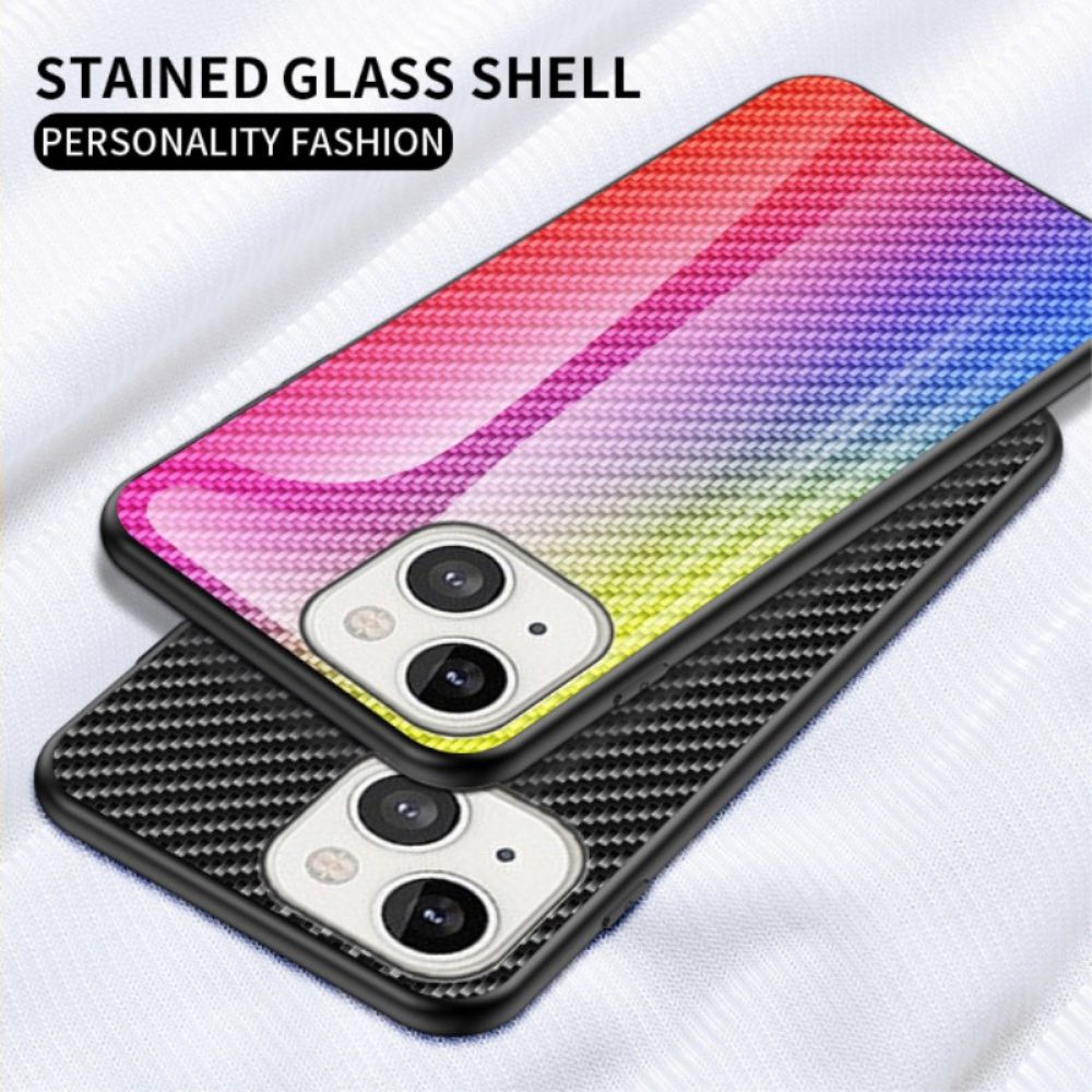 Hoesje voor iPhone 14 Koolstofvezel Gehard Glas