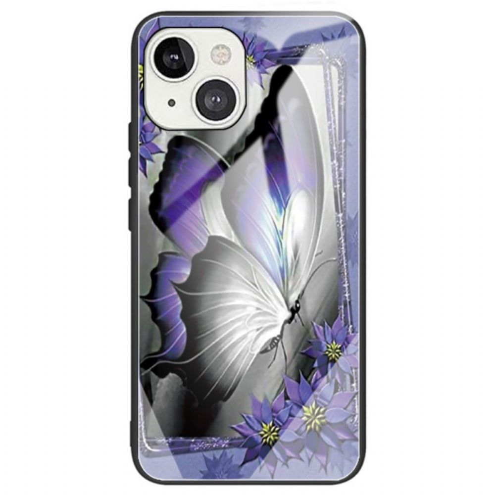 Hoesje voor iPhone 14 Paarse Vlinder Gehard Glas