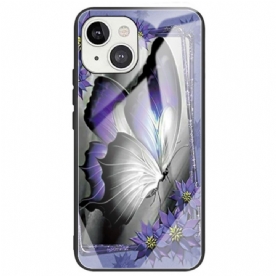 Hoesje voor iPhone 14 Paarse Vlinder Gehard Glas