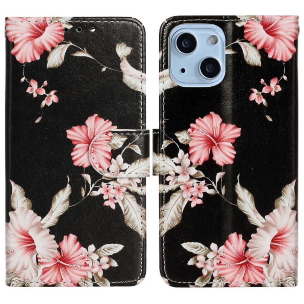 Leren Hoesje voor iPhone 14 Bloemen