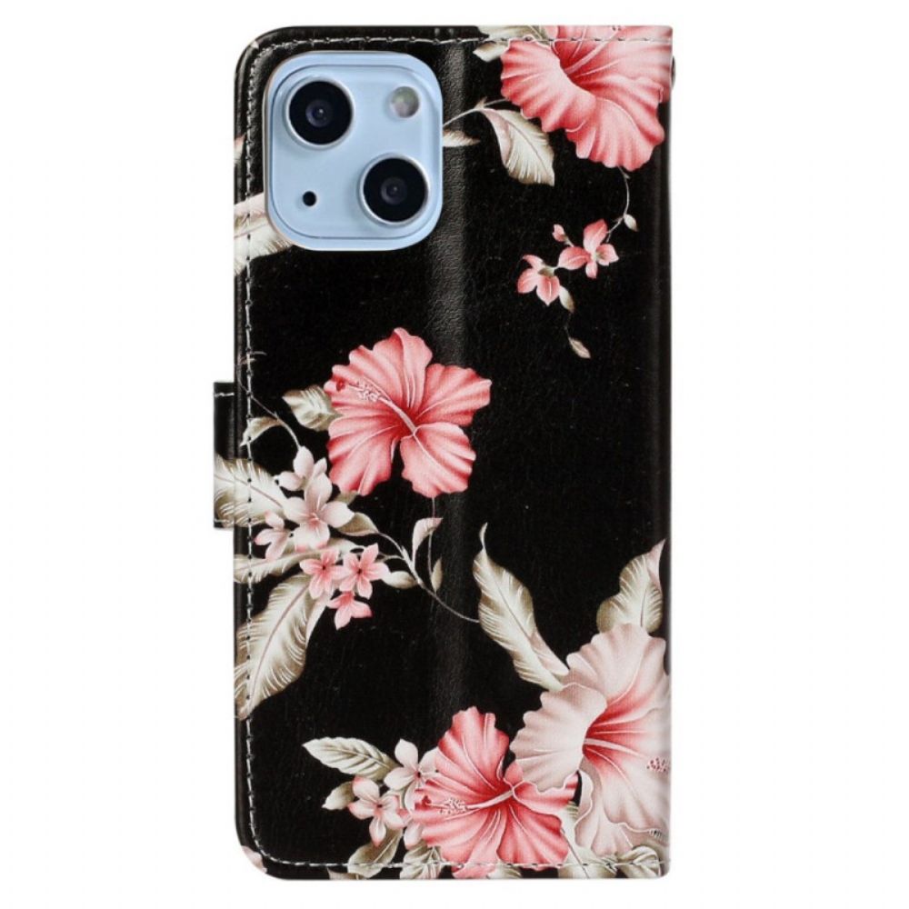 Leren Hoesje voor iPhone 14 Bloemen