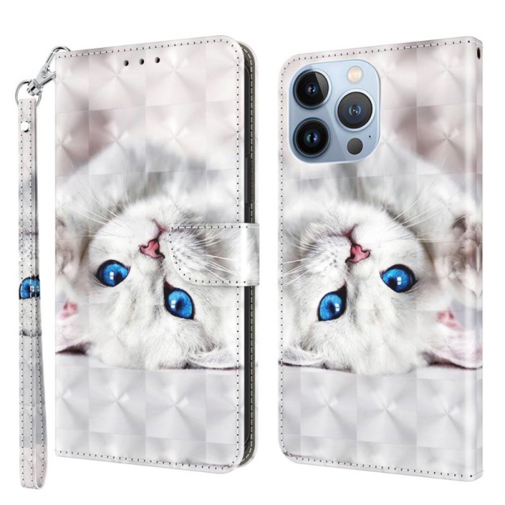 Leren Hoesje voor iPhone 14 Met Ketting Alleen Strappy Cats