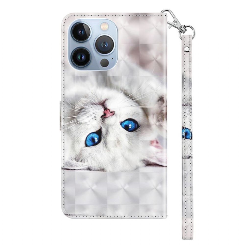 Leren Hoesje voor iPhone 14 Met Ketting Alleen Strappy Cats