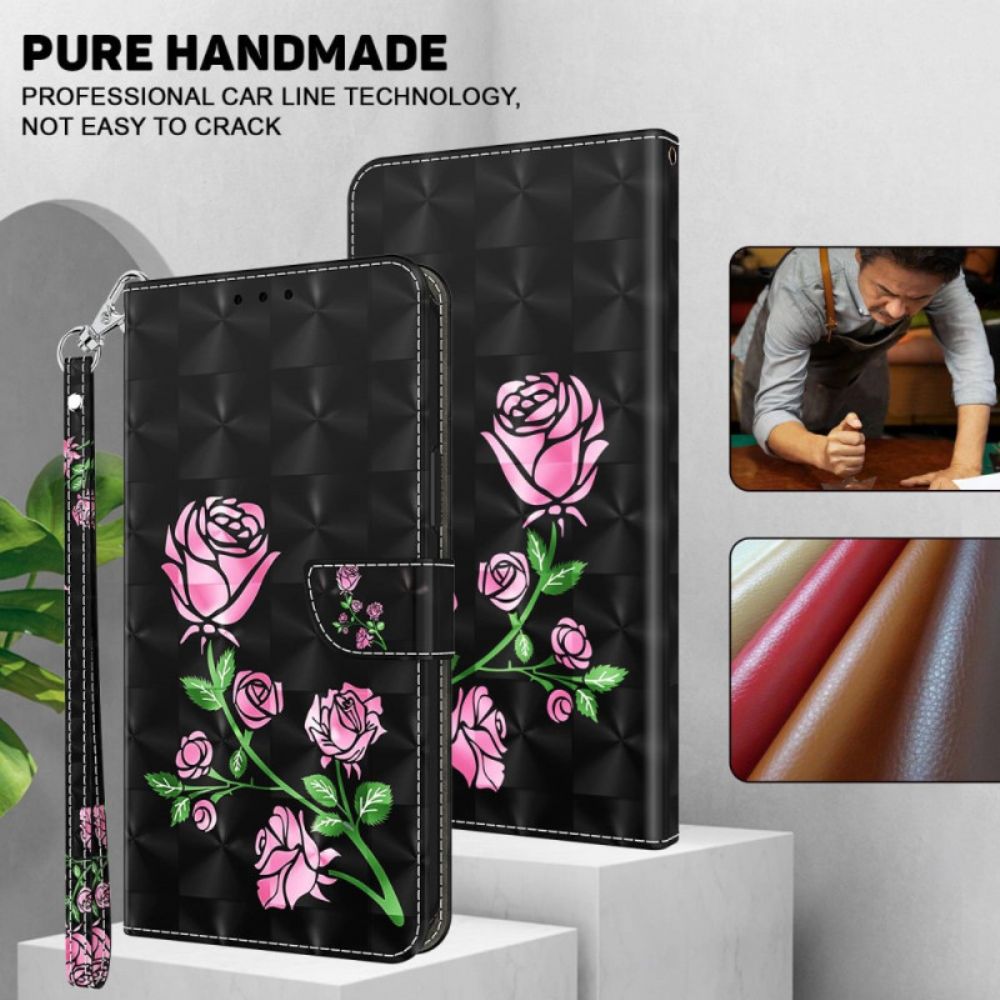 Leren Hoesje voor iPhone 14 Met Ketting Band Rozen