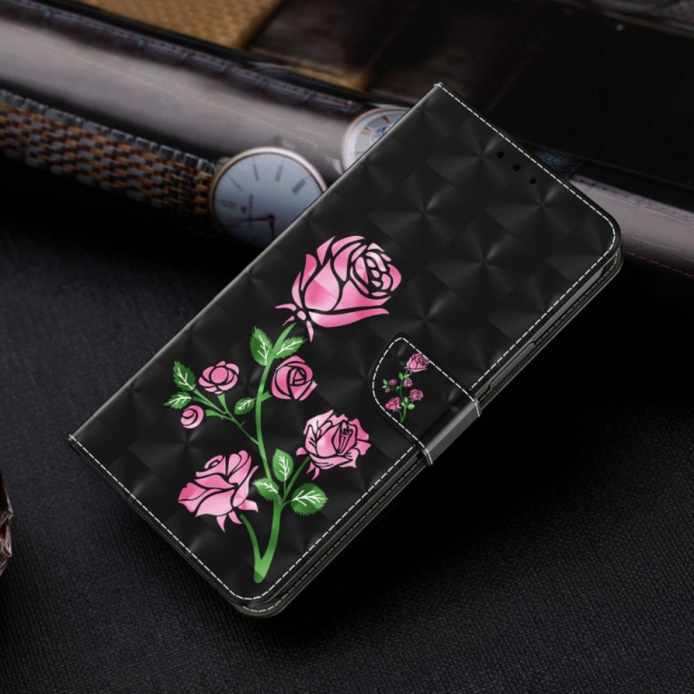 Leren Hoesje voor iPhone 14 Met Ketting Band Rozen