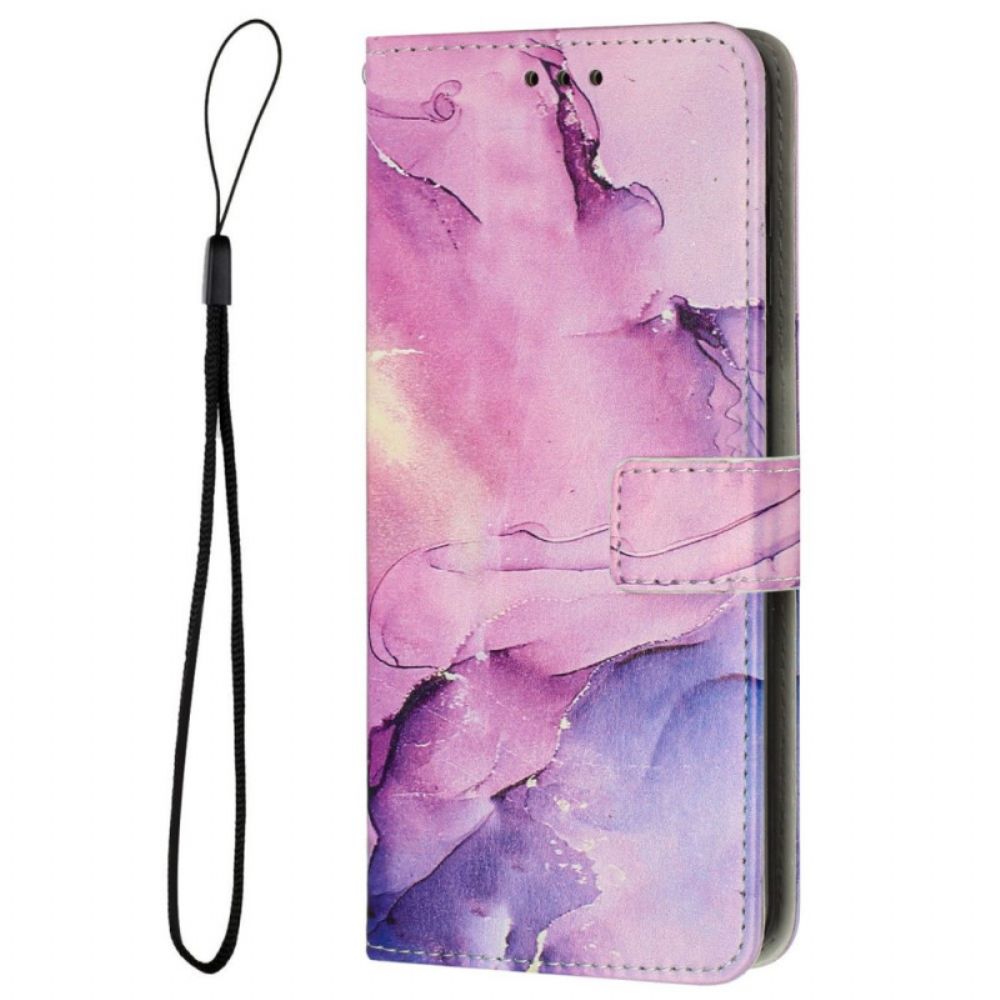 Leren Hoesje voor iPhone 14 Met Ketting Marmeren Band