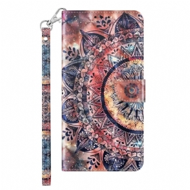 Leren Hoesje voor iPhone 14 Met Ketting Pro Gekleurde Mandala Riem