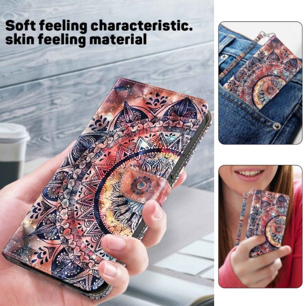 Leren Hoesje voor iPhone 14 Met Ketting Pro Gekleurde Mandala Riem