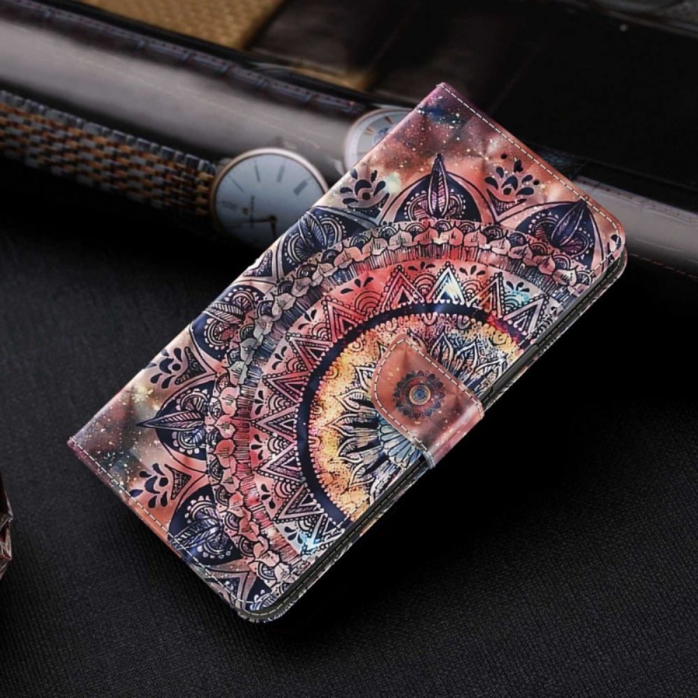 Leren Hoesje voor iPhone 14 Met Ketting Pro Gekleurde Mandala Riem