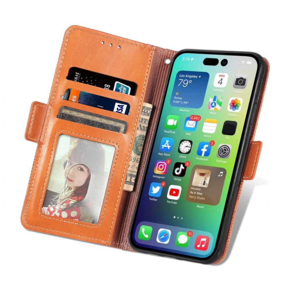 Leren Hoesje voor iPhone 14 Retro Lederen Stijl