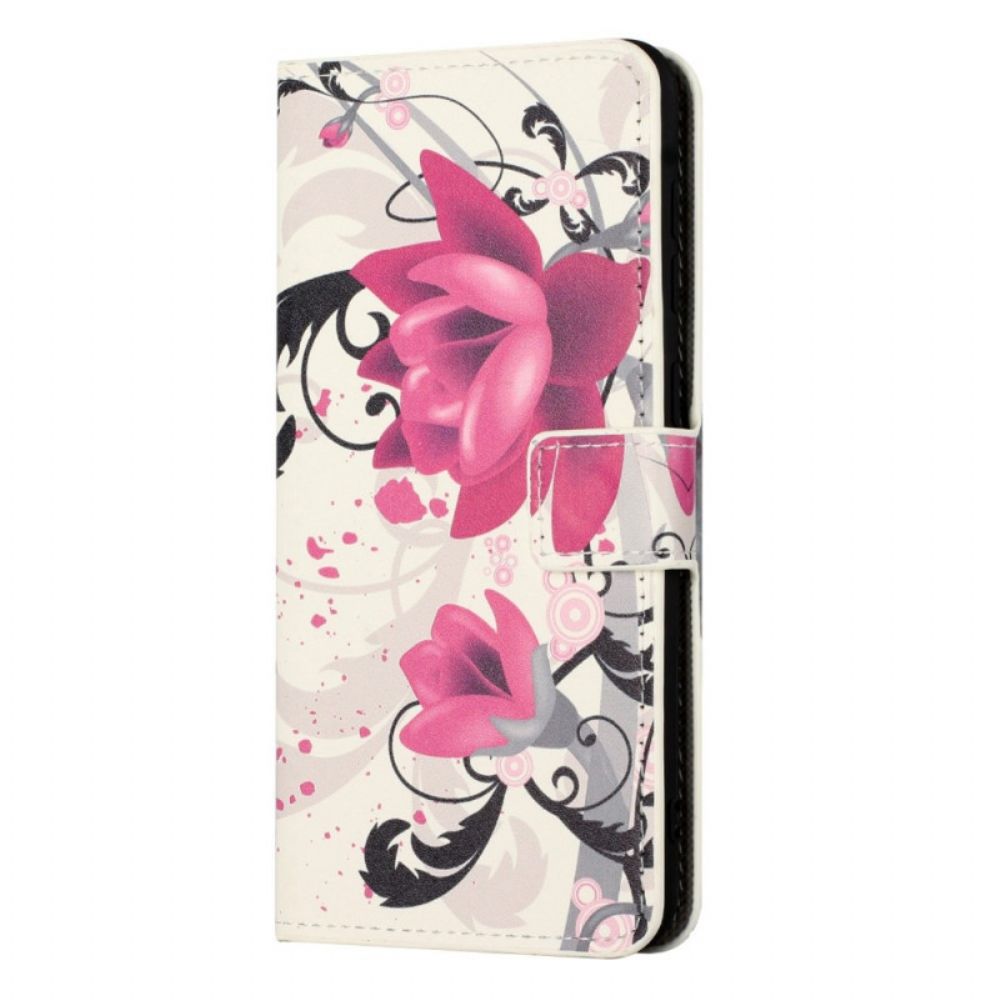 Leren Hoesje voor iPhone 14 Tropische Bloemen