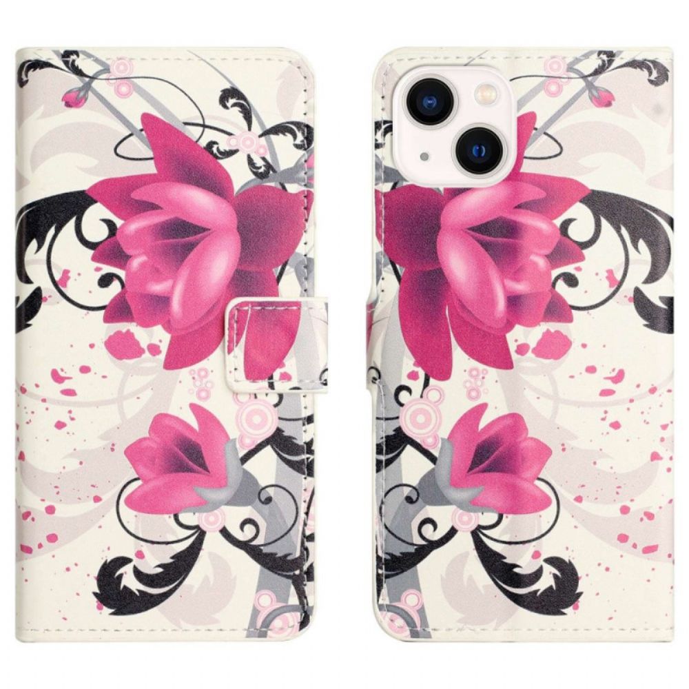 Leren Hoesje voor iPhone 14 Tropische Bloemen