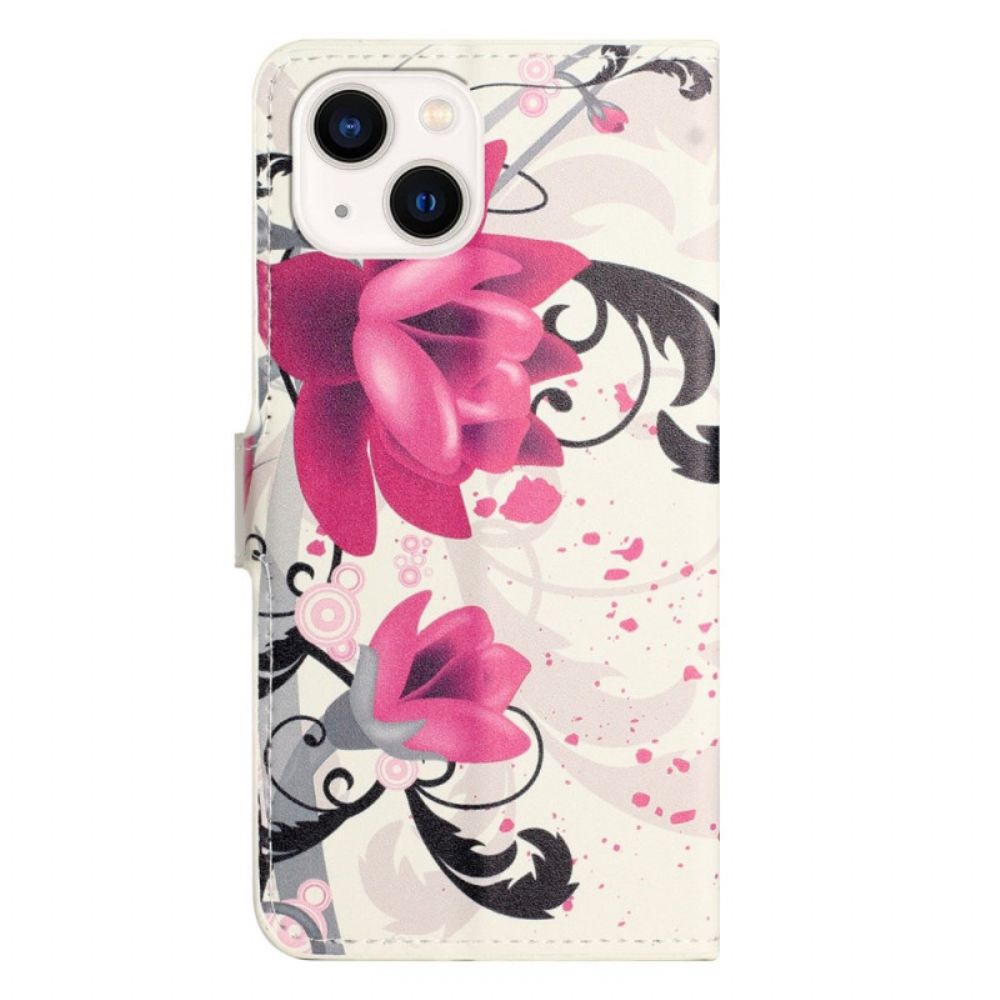 Leren Hoesje voor iPhone 14 Tropische Bloemen