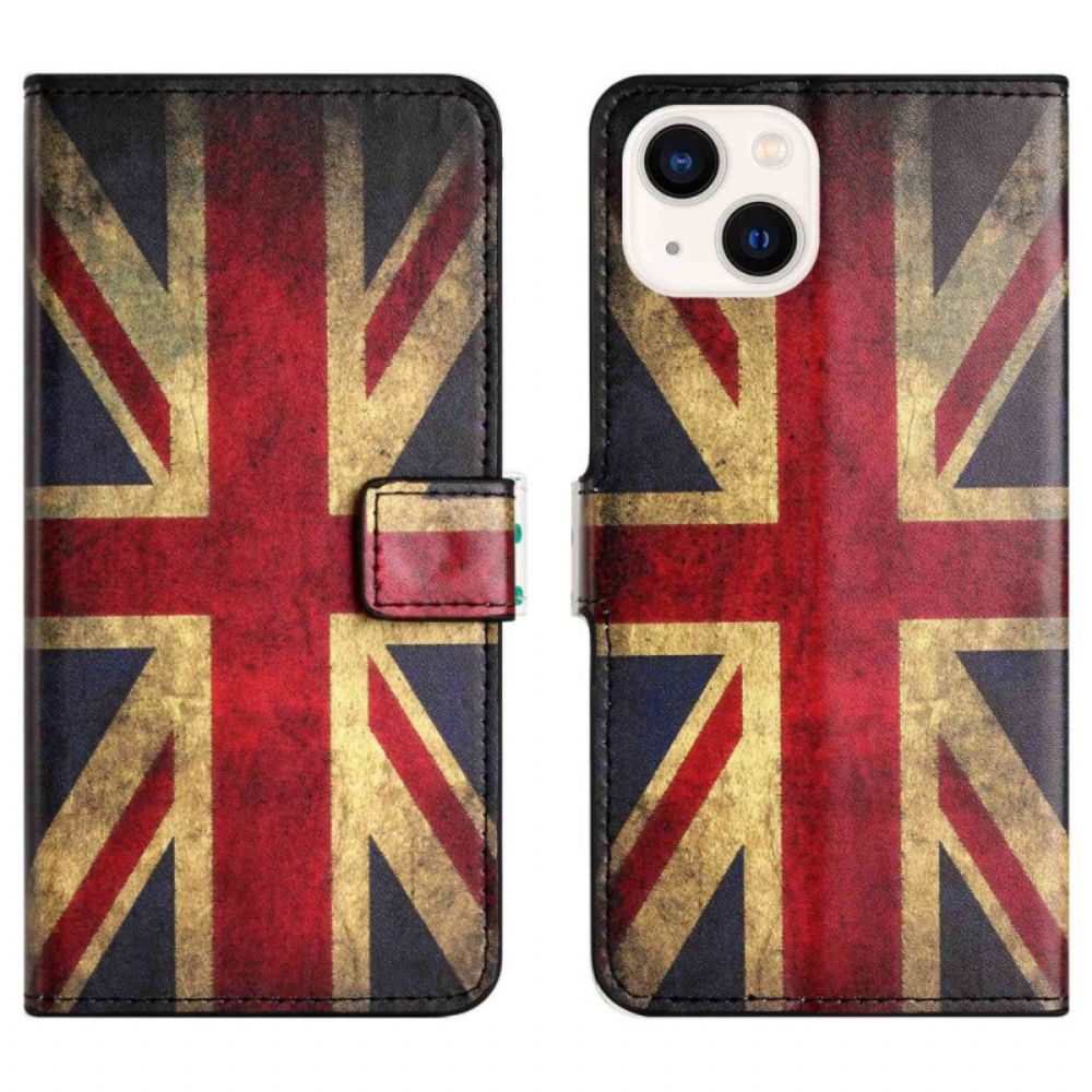 Leren Hoesje voor iPhone 14 Vintage Britse Vlag