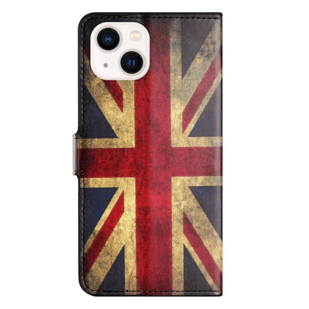 Leren Hoesje voor iPhone 14 Vintage Britse Vlag