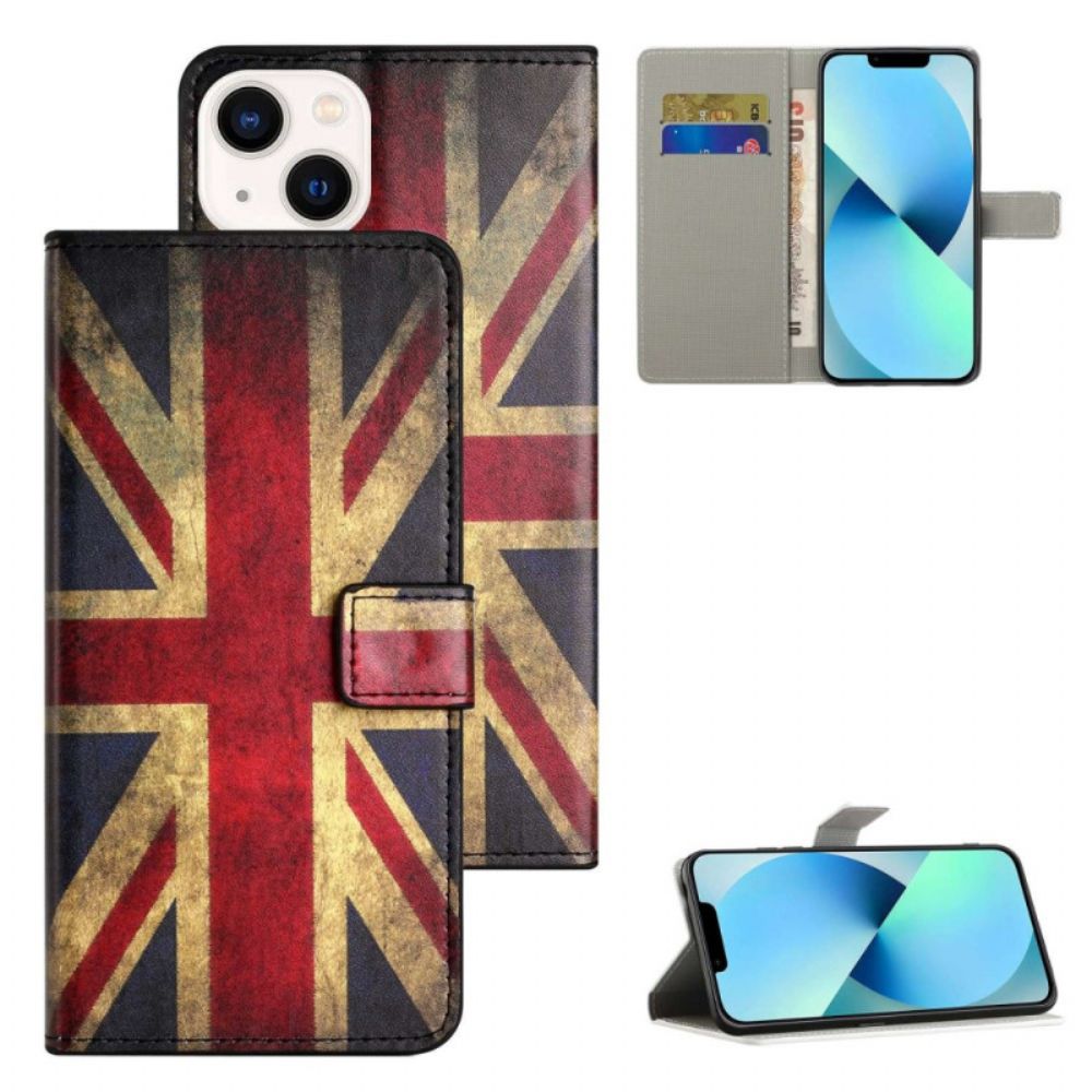 Leren Hoesje voor iPhone 14 Vintage Britse Vlag