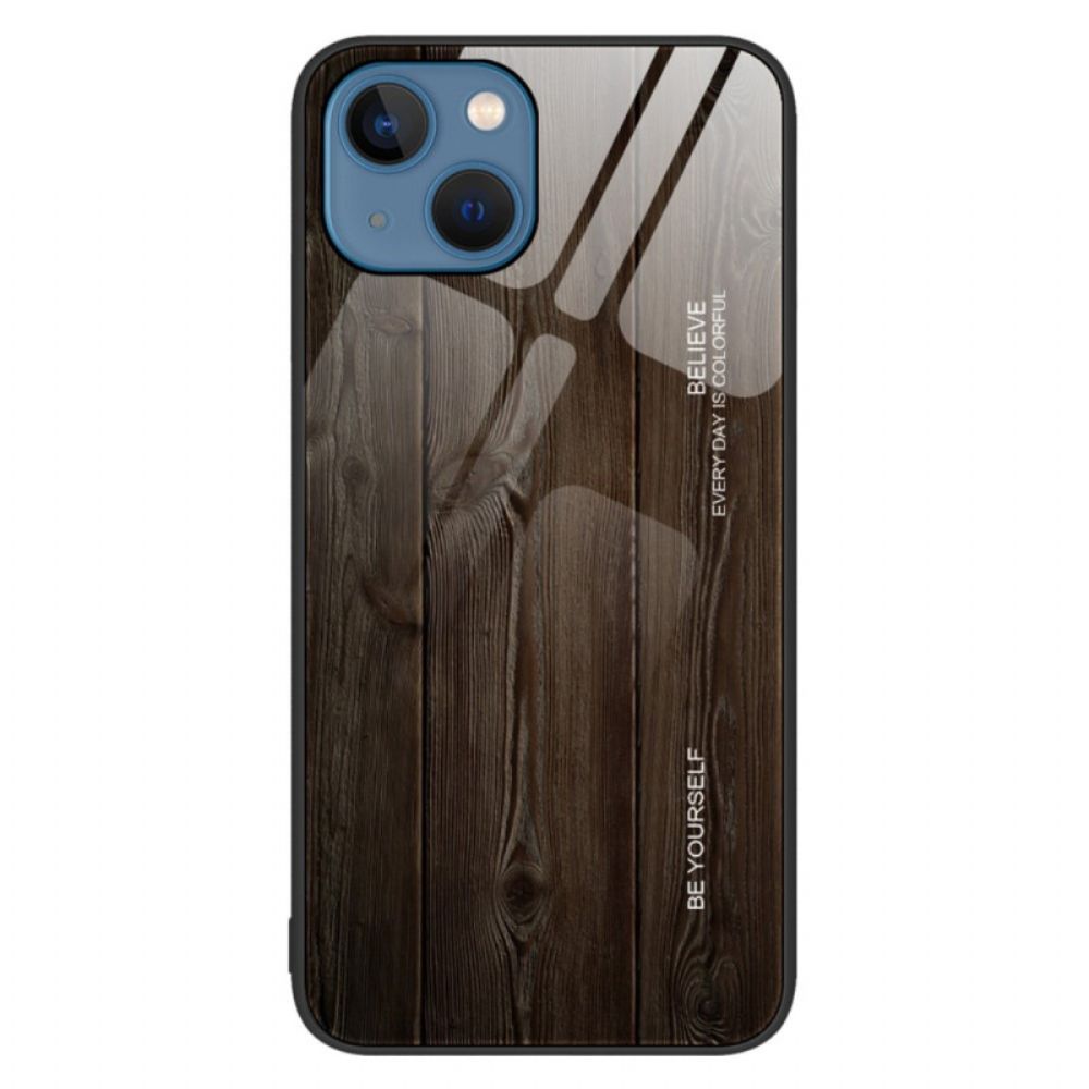 Telefoonhoesje voor iPhone 14 Houtdesign Gehard Glas