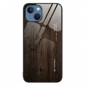 Telefoonhoesje voor iPhone 14 Houtdesign Gehard Glas