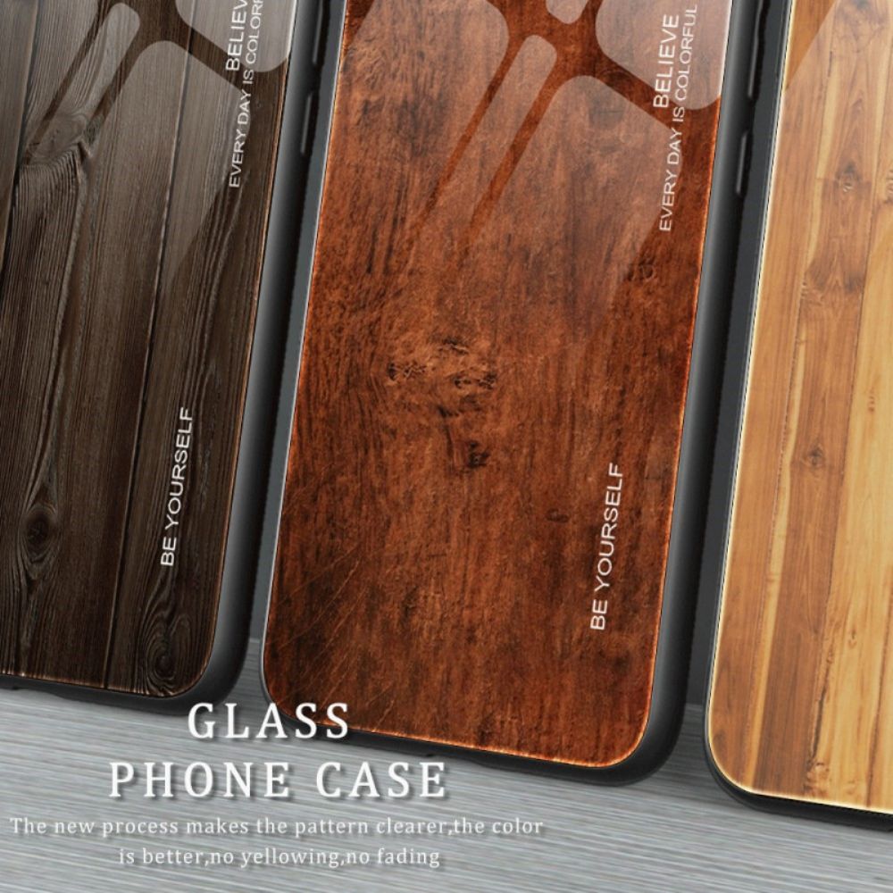 Telefoonhoesje voor iPhone 14 Houtdesign Gehard Glas