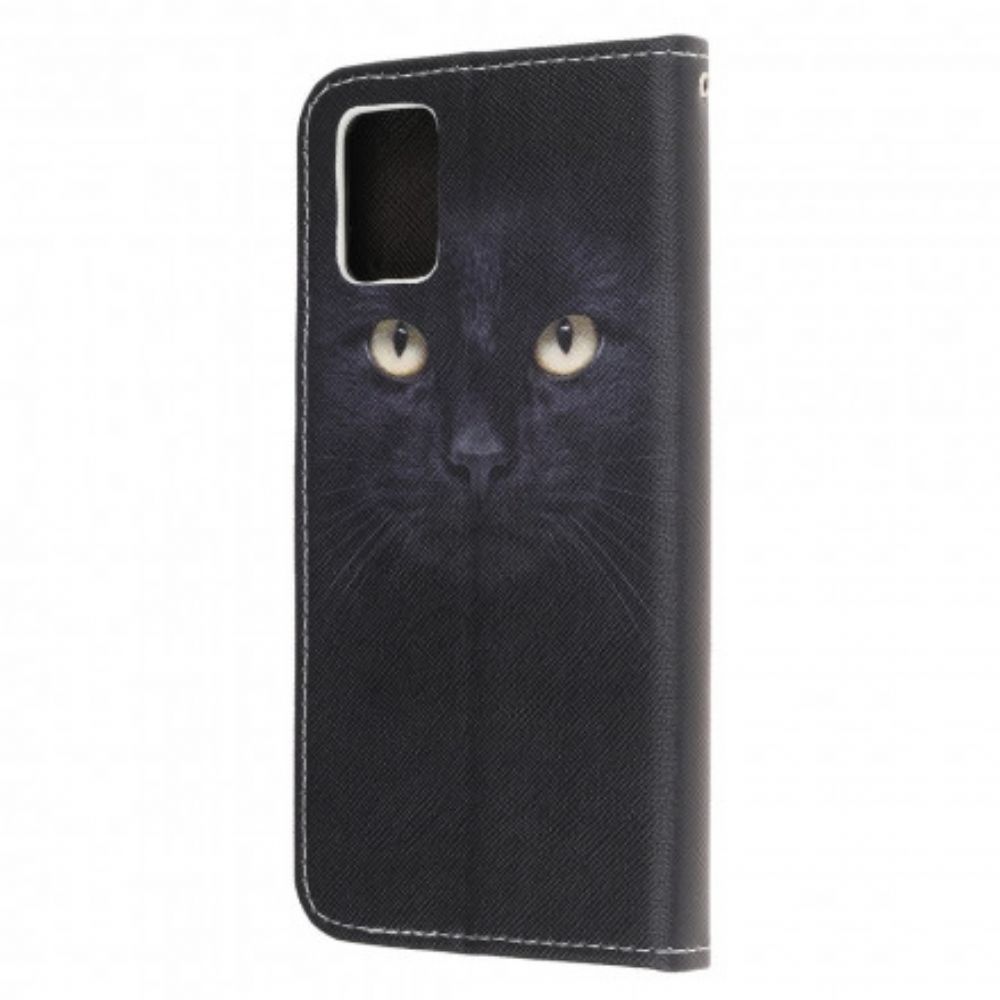 Flip Case voor Samsung Galaxy A32 5G Met Ketting Zwarte Kattenogen Met Riem