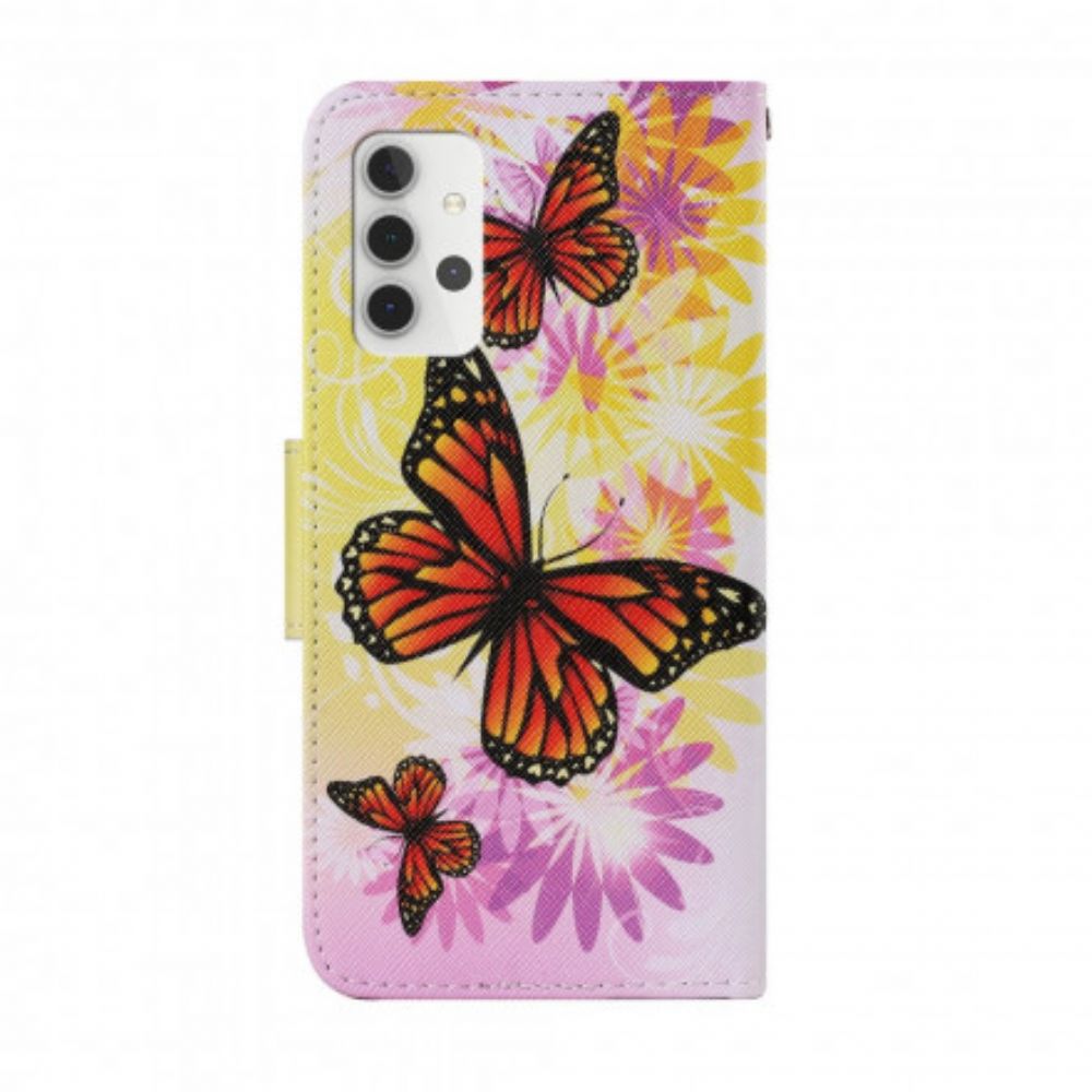 Flip Case voor Samsung Galaxy A32 5G Vlinders En Zomerbloemen