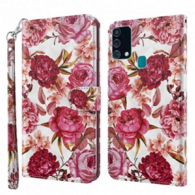 Folio-hoesje voor Samsung Galaxy A32 5G Lichtvlek Rozen Met Lanyard