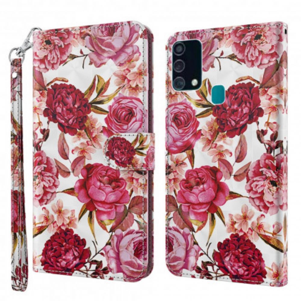 Folio-hoesje voor Samsung Galaxy A32 5G Lichtvlek Rozen Met Lanyard