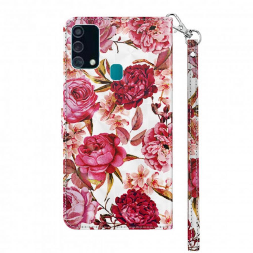 Folio-hoesje voor Samsung Galaxy A32 5G Lichtvlek Rozen Met Lanyard